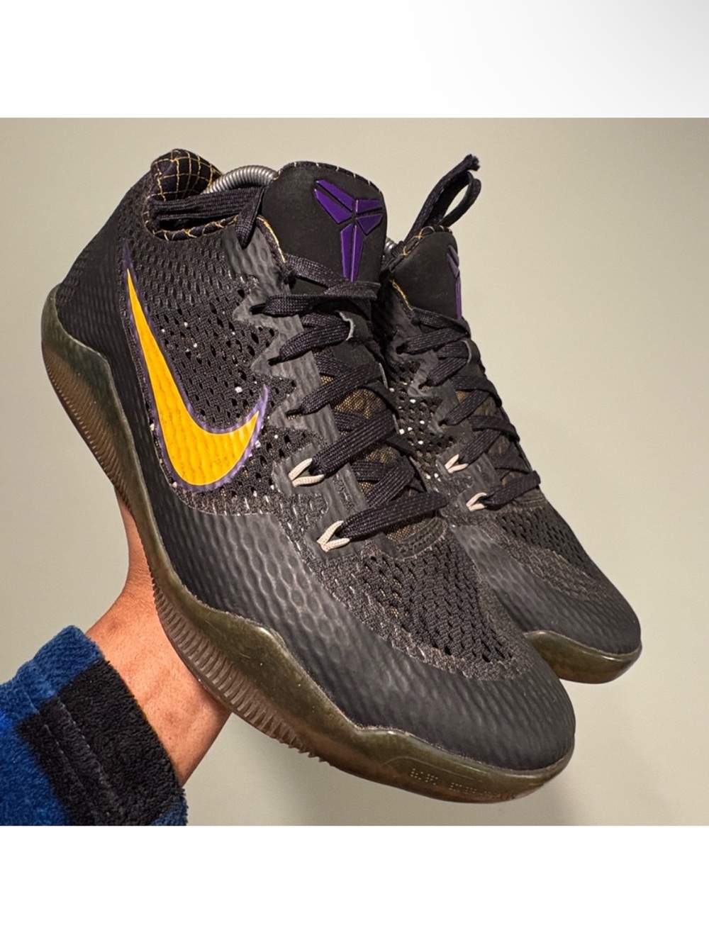Nike Black Basketball Shoes with Yellow Swoosh and Purple Logo